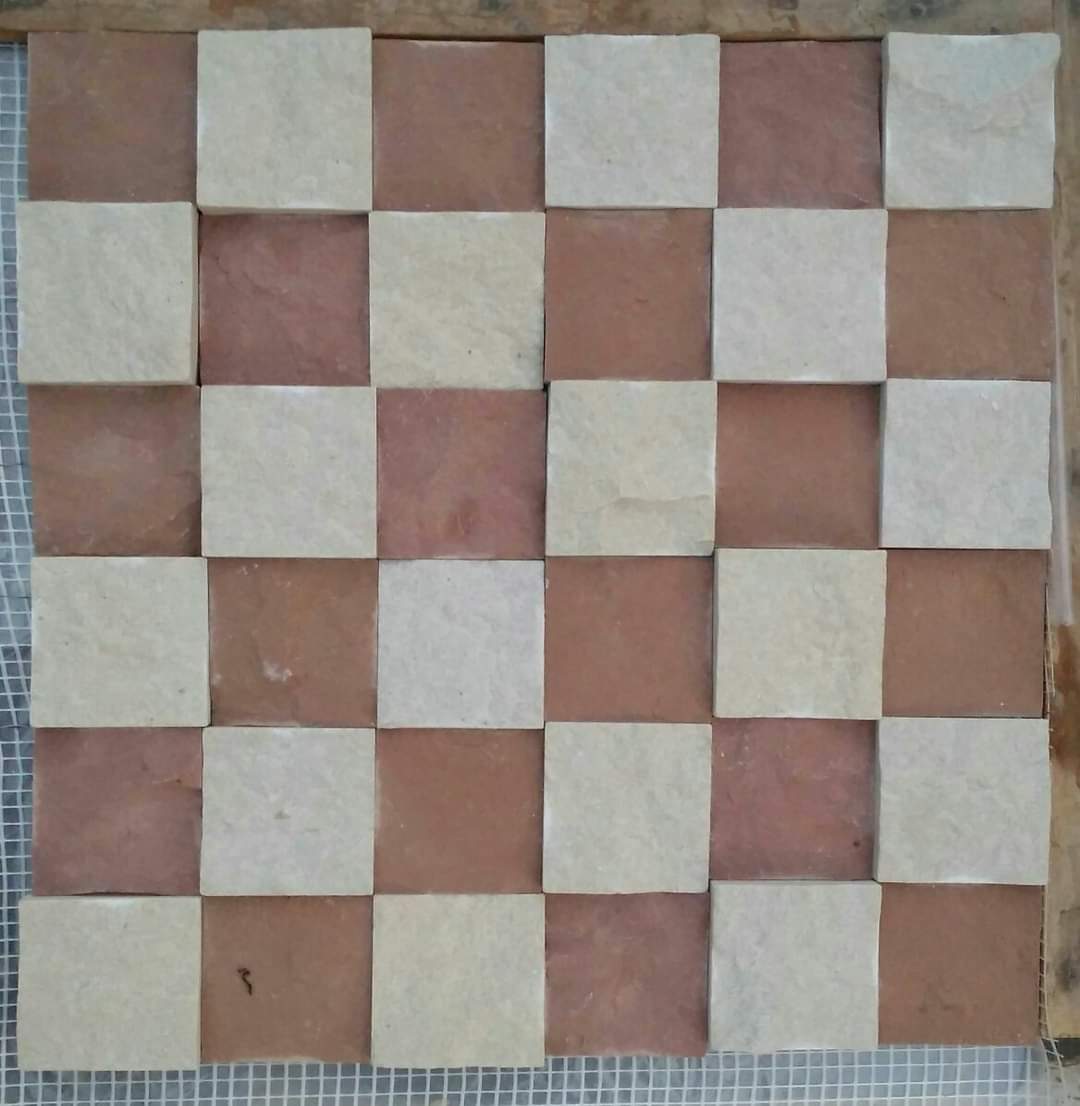 Dual-Tone Checkered & Mosaic Stone Cladding