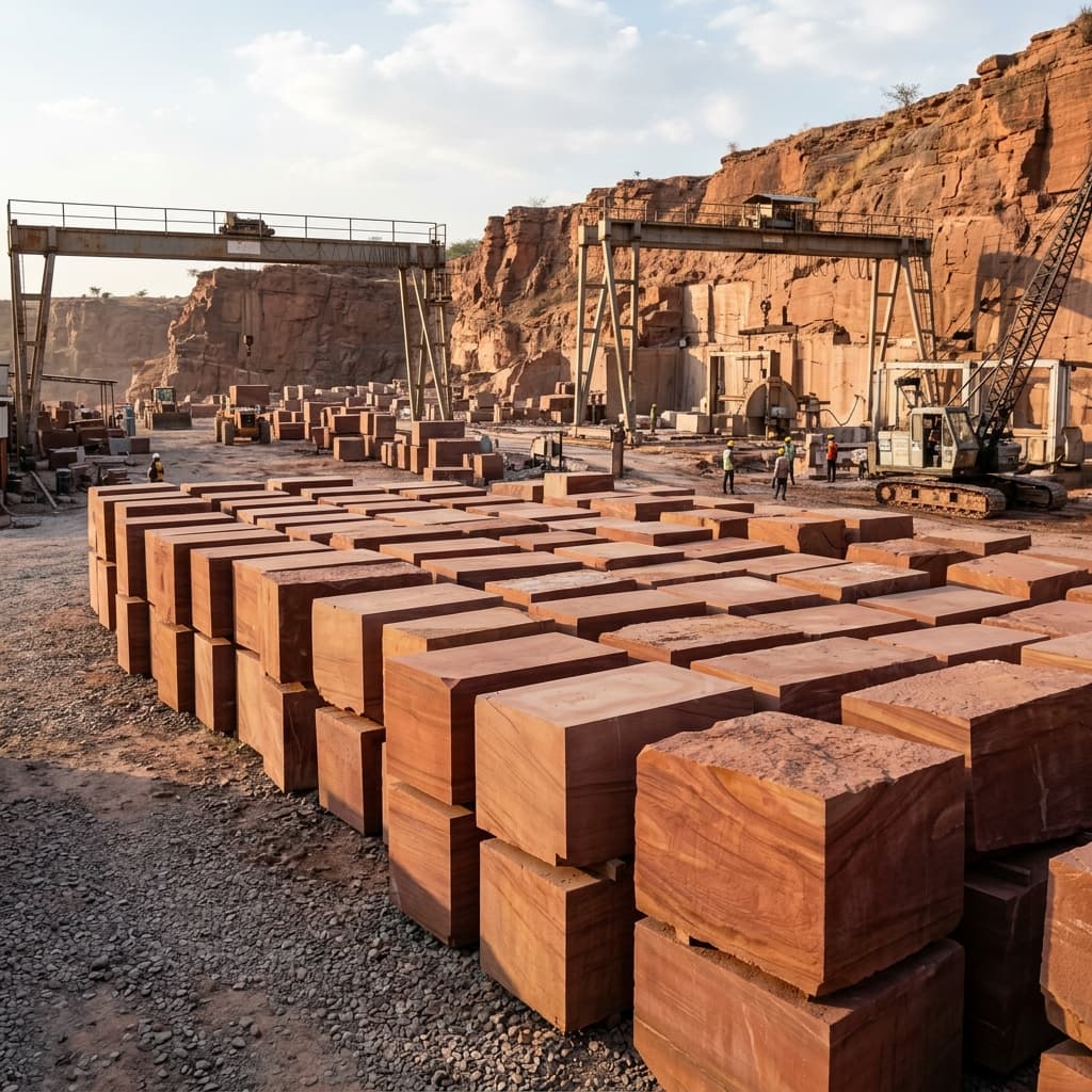 Dholpur Red Sandstone Blocks & Gangsaw Slabs