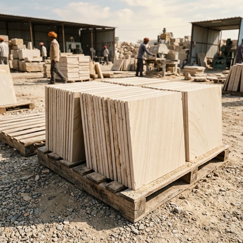 Dholpur Beige & White Calibrated Tiles
